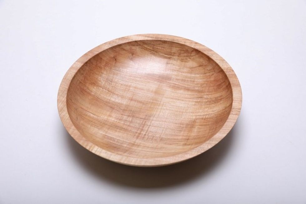 #2053 Spalted Fiddleback Maple Wooden Bowl 10 1/4"  X  2 1/4"