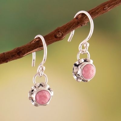 Alternate image for Floral Sterling Silver Dangle Earrings with Pink Rhodonite Compassion Blossom