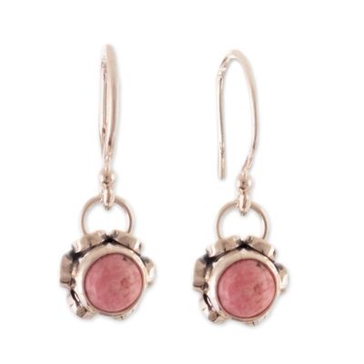 Alternate image for Floral Sterling Silver Dangle Earrings with Pink Rhodonite Compassion Blossom
