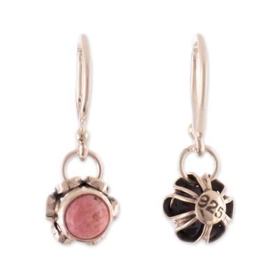 Alternate image for Floral Sterling Silver Dangle Earrings with Pink Rhodonite Compassion Blossom