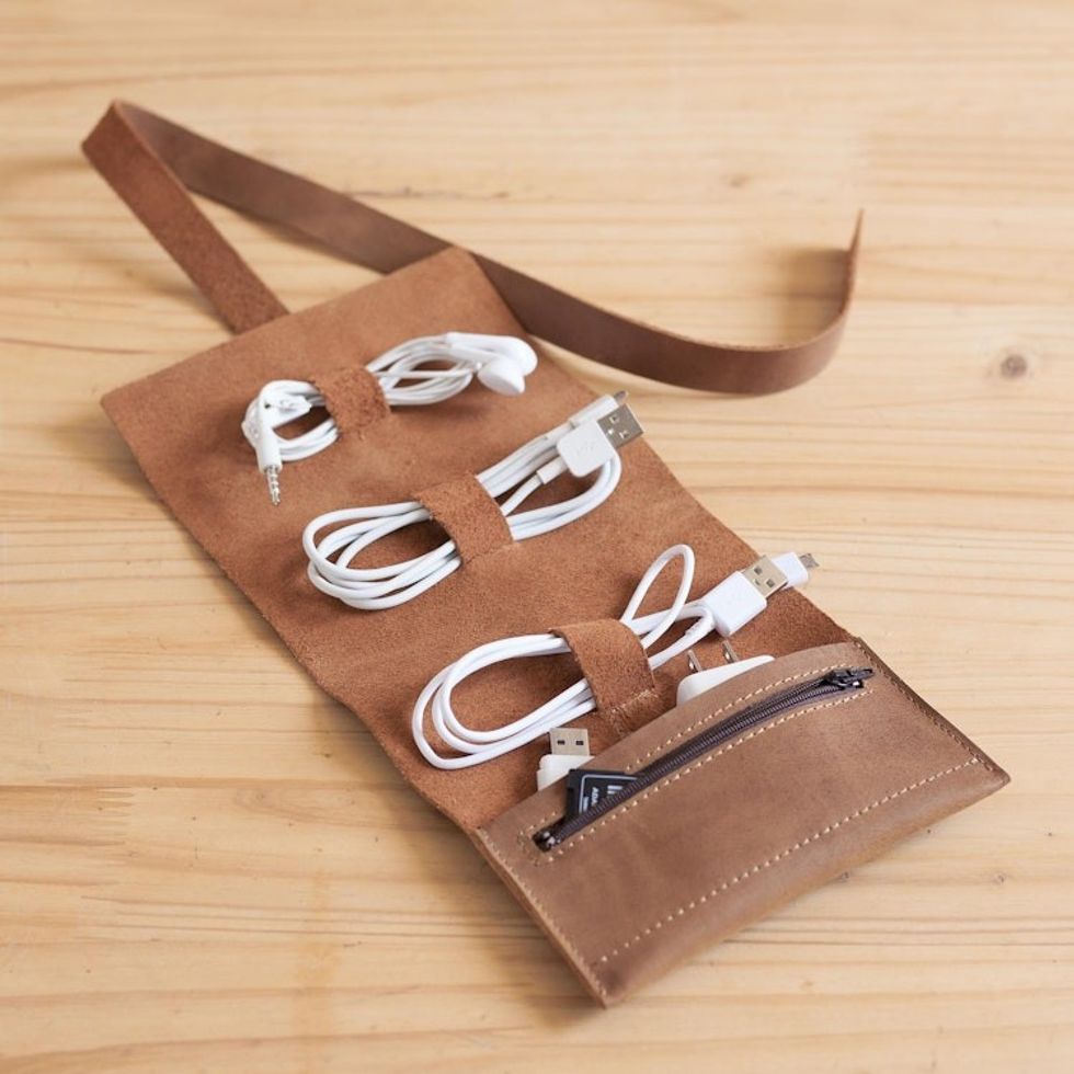 Handmade Leather Cable Case from Peru 'Rugged Modernity'