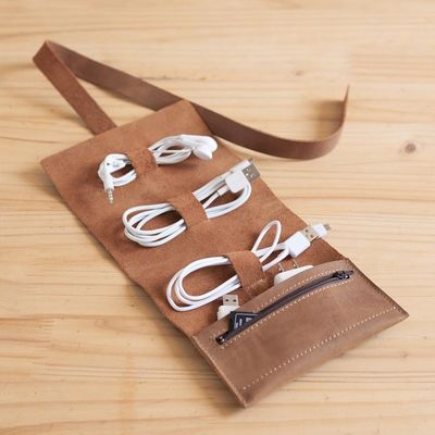 Alternate image for Handmade Leather Cable Case from Peru Rugged Modernity