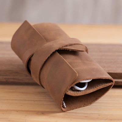 Alternate image for Handmade Leather Cable Case from Peru Rugged Modernity