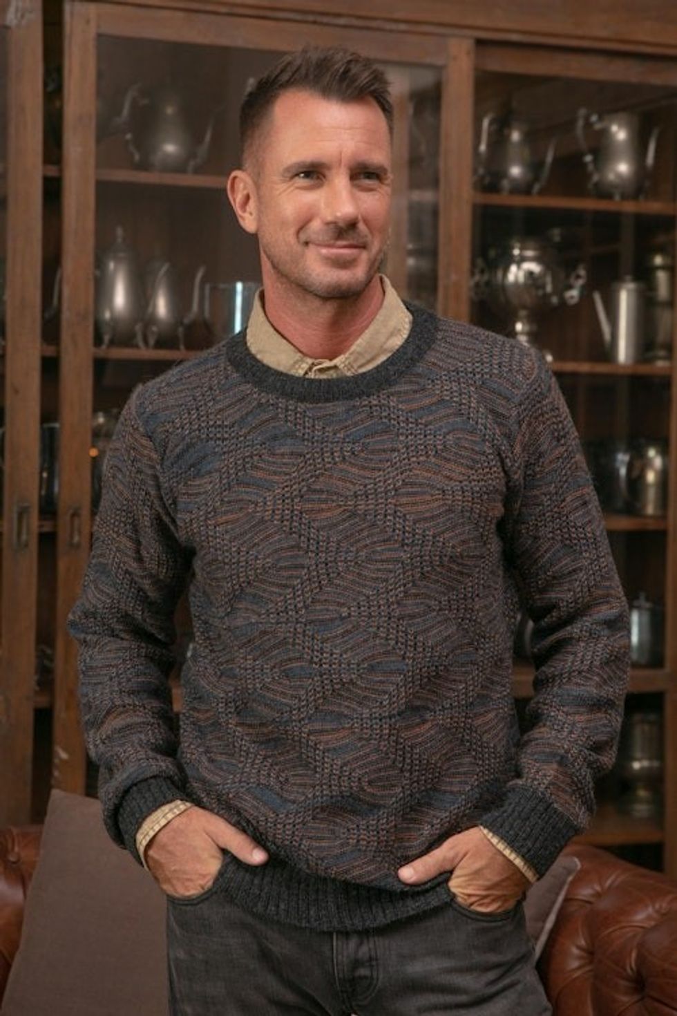 Azure and Sunrise Men's 100 Alpaca Pullover from Peru 'Nasca Labyrinth'