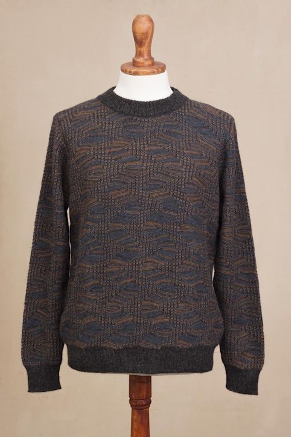 Alternate image for Azure and Sunrise Mens 100 Alpaca Pullover from Peru Nasca Labyrinth