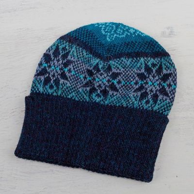 Alternate image for 100 Alpaca Knit Hat in Teal and Seafoam from Peru Andean Snow