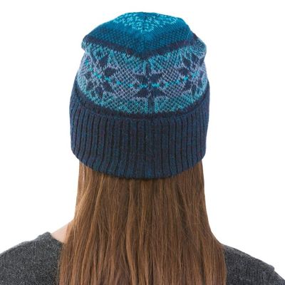 Alternate image for 100 Alpaca Knit Hat in Teal and Seafoam from Peru Andean Snow