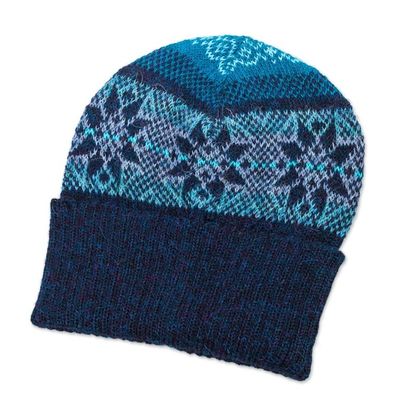 Alternate image for 100 Alpaca Knit Hat in Teal and Seafoam from Peru Andean Snow
