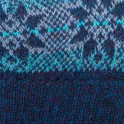 Alternate image for 100 Alpaca Knit Hat in Teal and Seafoam from Peru Andean Snow