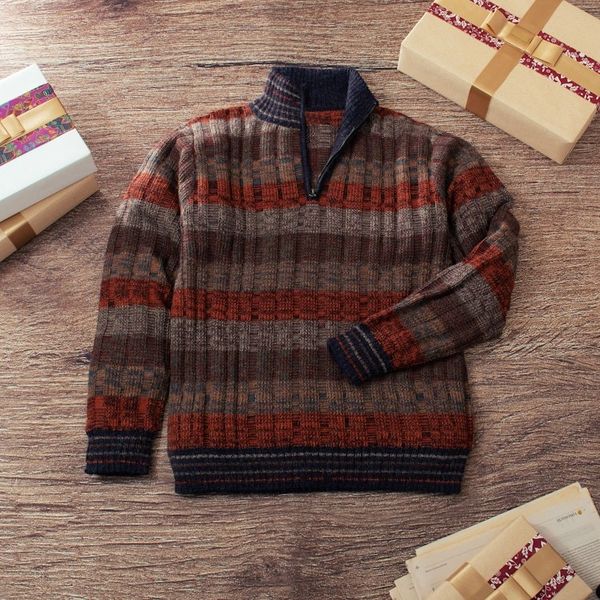 Alternate image for Mens Zippered 100 Alpaca Sweater in Nasturtium Hues Nasturtium Traveler