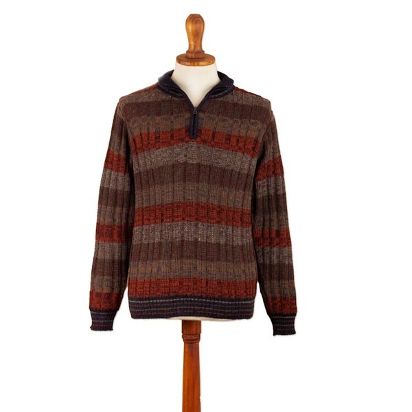 Alternate image for Mens Zippered 100 Alpaca Sweater in Nasturtium Hues Nasturtium Traveler