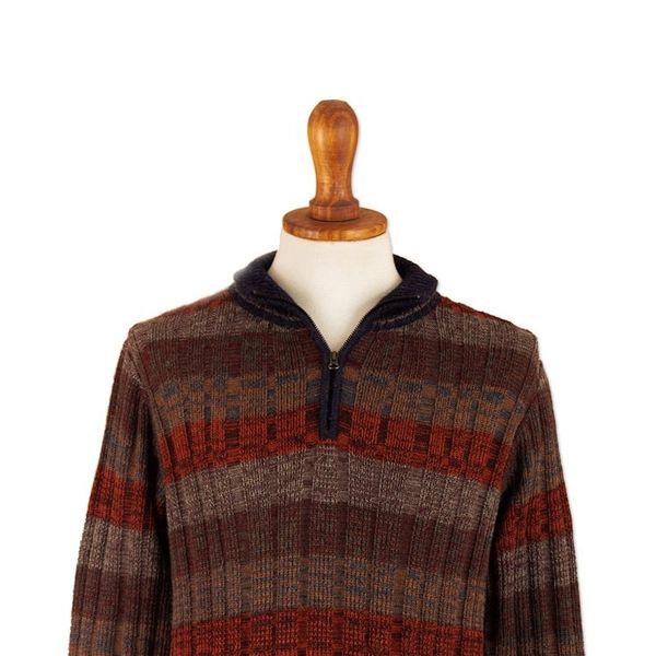 Alternate image for Mens Zippered 100 Alpaca Sweater in Nasturtium Hues Nasturtium Traveler