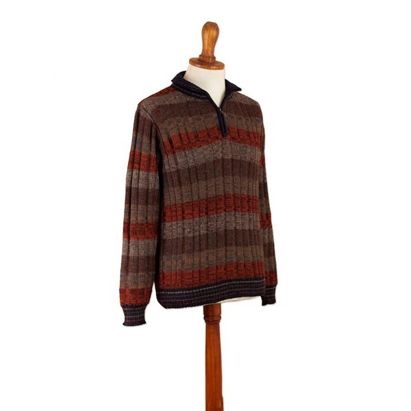 Alternate image for Mens Zippered 100 Alpaca Sweater in Nasturtium Hues Nasturtium Traveler