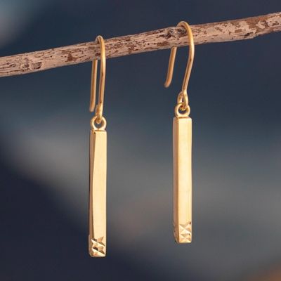 Alternate image for 18K Gold Plated Rectangle Dangle Earrings From Peru Golden Fracture