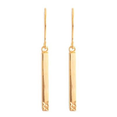 Alternate image for 18K Gold Plated Rectangle Dangle Earrings From Peru Golden Fracture