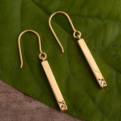Alternate image for 18K Gold Plated Rectangle Dangle Earrings From Peru Golden Fracture
