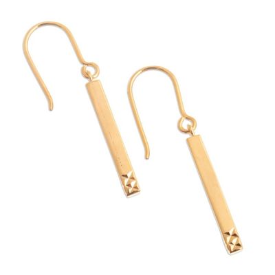 Alternate image for 18K Gold Plated Rectangle Dangle Earrings From Peru Golden Fracture