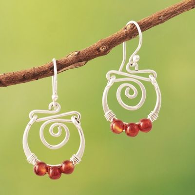 Alternate image for Sterling Silver Spiral Dangle Earrings with Carnelian Stone Contemporary Style