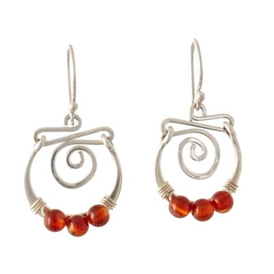 Alternate image for Sterling Silver Spiral Dangle Earrings with Carnelian Stone Contemporary Style