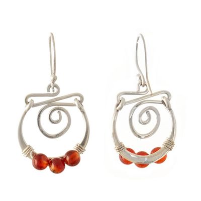 Alternate image for Sterling Silver Spiral Dangle Earrings with Carnelian Stone Contemporary Style