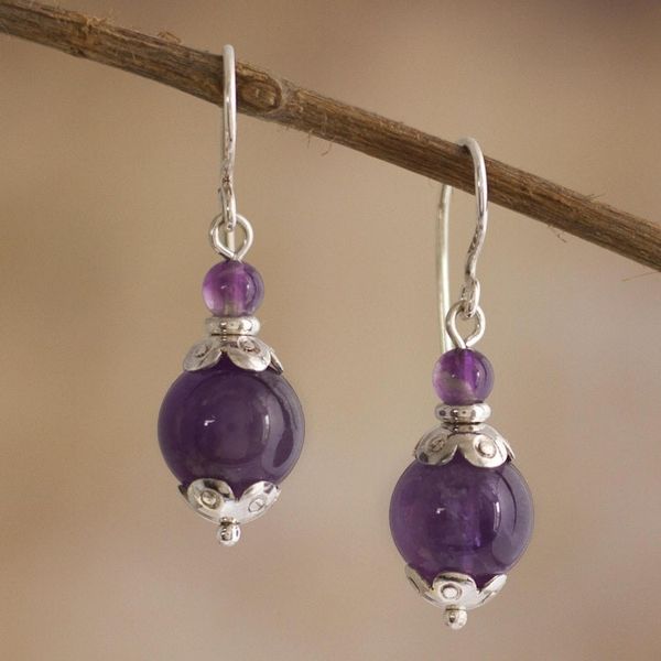 Alternate image for Sterling Silver and Amethyst Dangle Earrings Plum Pretty
