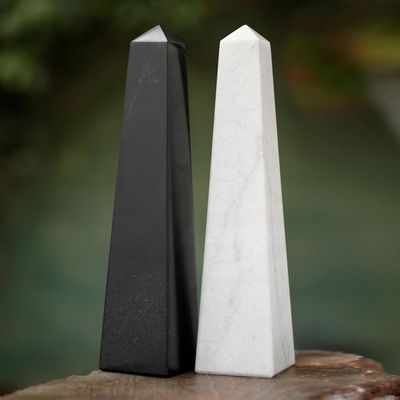 Alternate image for Geometric Onyx Obelisk Sculptures Pair of 2 Day and Night