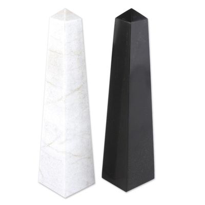 Alternate image for Geometric Onyx Obelisk Sculptures Pair of 2 Day and Night