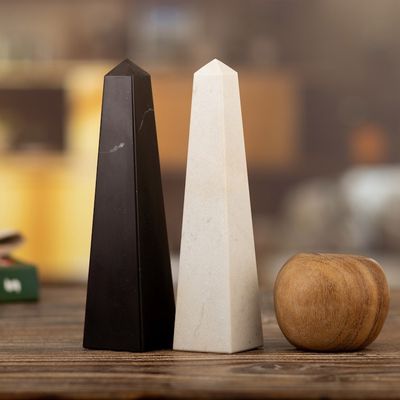 Alternate image for Geometric Onyx Obelisk Sculptures Pair of 2 Day and Night
