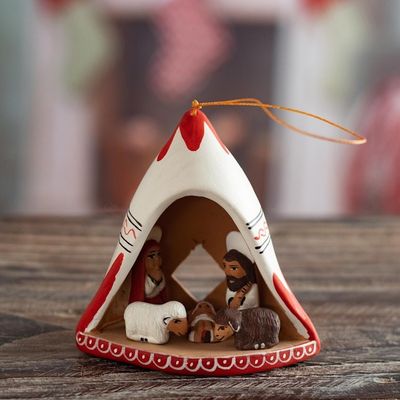 Alternate image for Andean Hand-Painted Ceramic Nativity Ornament from Peru Chullo Nativity