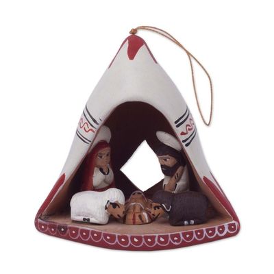 Alternate image for Andean Hand-Painted Ceramic Nativity Ornament from Peru Chullo Nativity