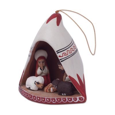 Alternate image for Andean Hand-Painted Ceramic Nativity Ornament from Peru Chullo Nativity