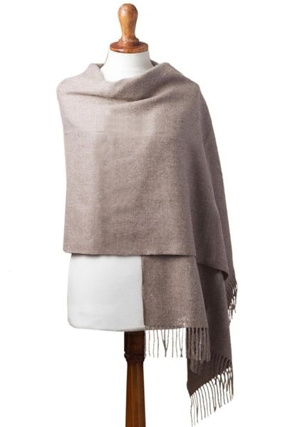 Alternate image for 100 Baby Alpaca Shawl in Solid Taupe from Peru Simple Beauty in Taupe