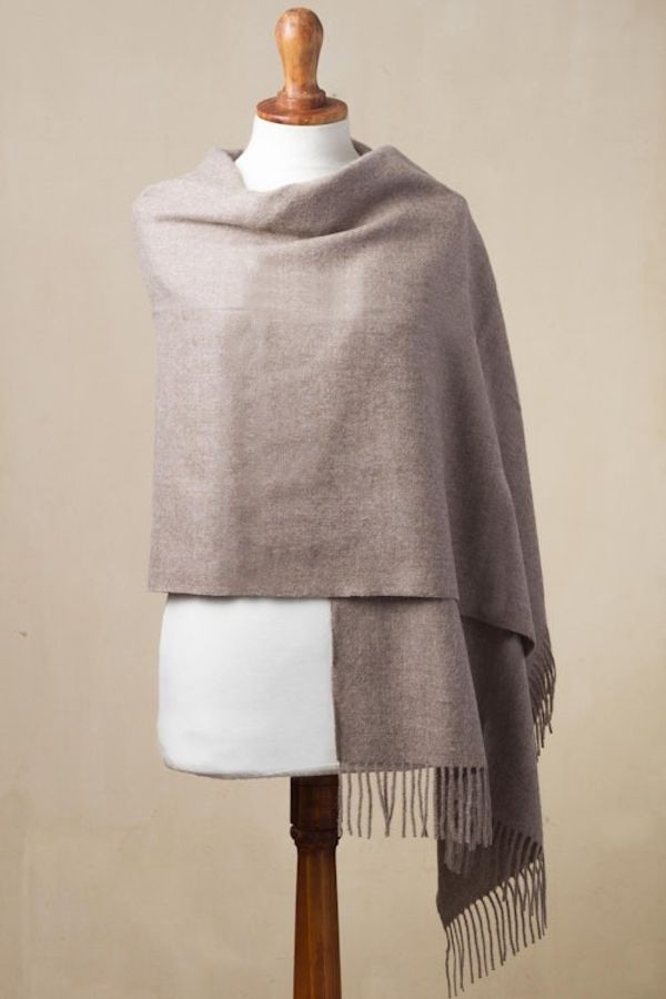 Alternate image for 100 Baby Alpaca Shawl in Solid Taupe from Peru Simple Beauty in Taupe
