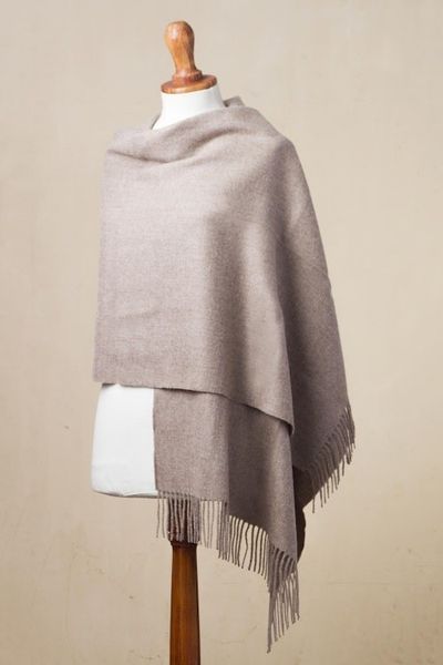 Alternate image for 100 Baby Alpaca Shawl in Solid Taupe from Peru Simple Beauty in Taupe