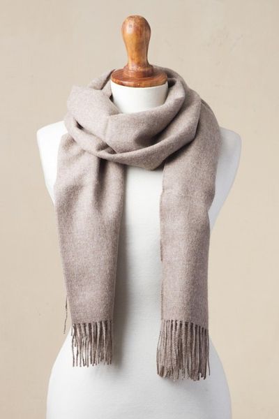 Alternate image for 100 Baby Alpaca Shawl in Solid Taupe from Peru Simple Beauty in Taupe