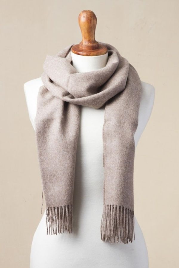 Alternate image for 100 Baby Alpaca Shawl in Solid Taupe from Peru Simple Beauty in Taupe