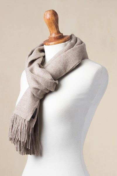 Alternate image for 100 Baby Alpaca Shawl in Solid Taupe from Peru Simple Beauty in Taupe