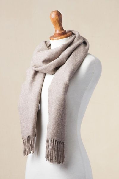 Alternate image for 100 Baby Alpaca Shawl in Solid Taupe from Peru Simple Beauty in Taupe