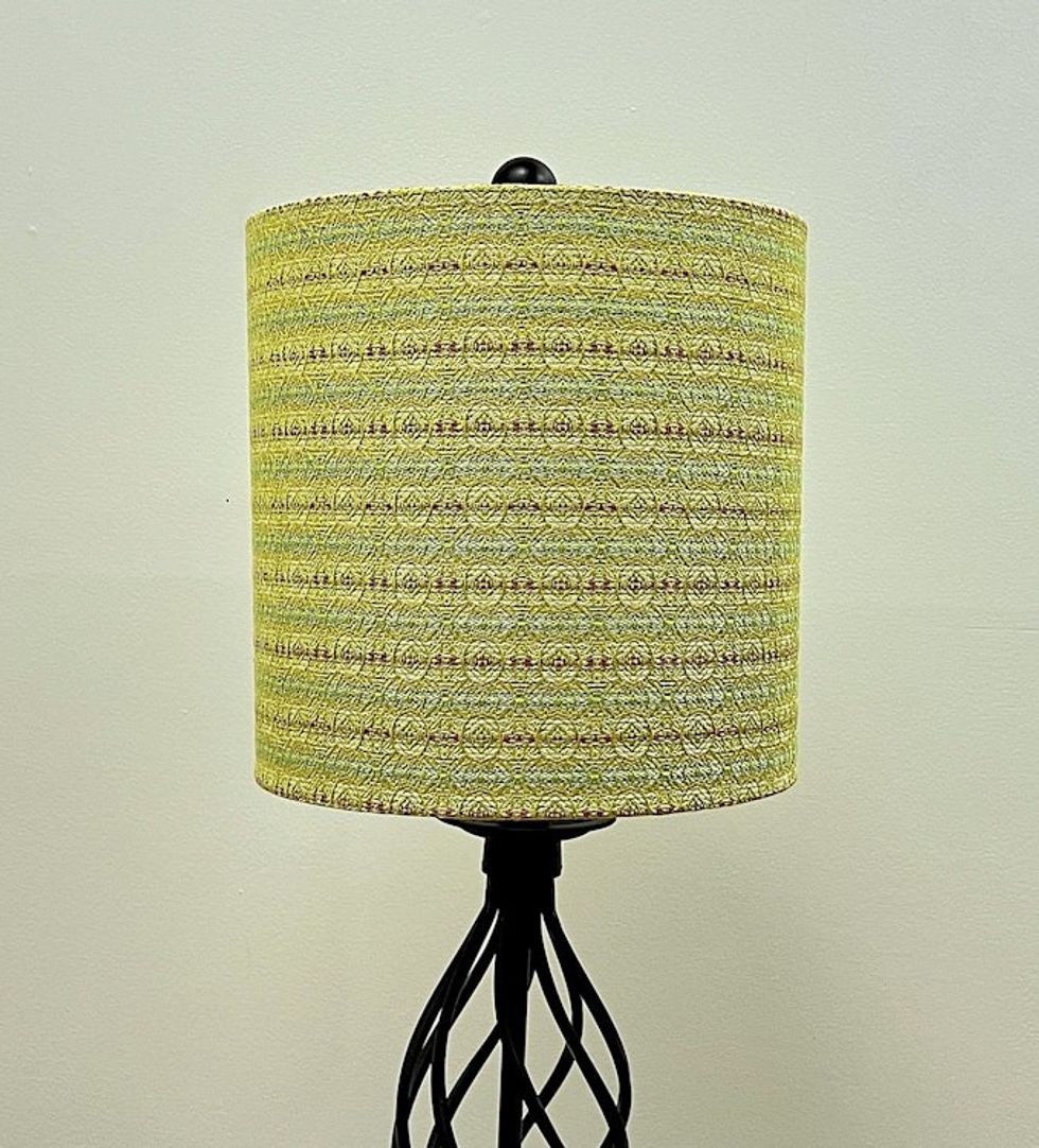 10" Vintage-Inspired Apple Green Circles Handwoven Textured Drum Lampshade