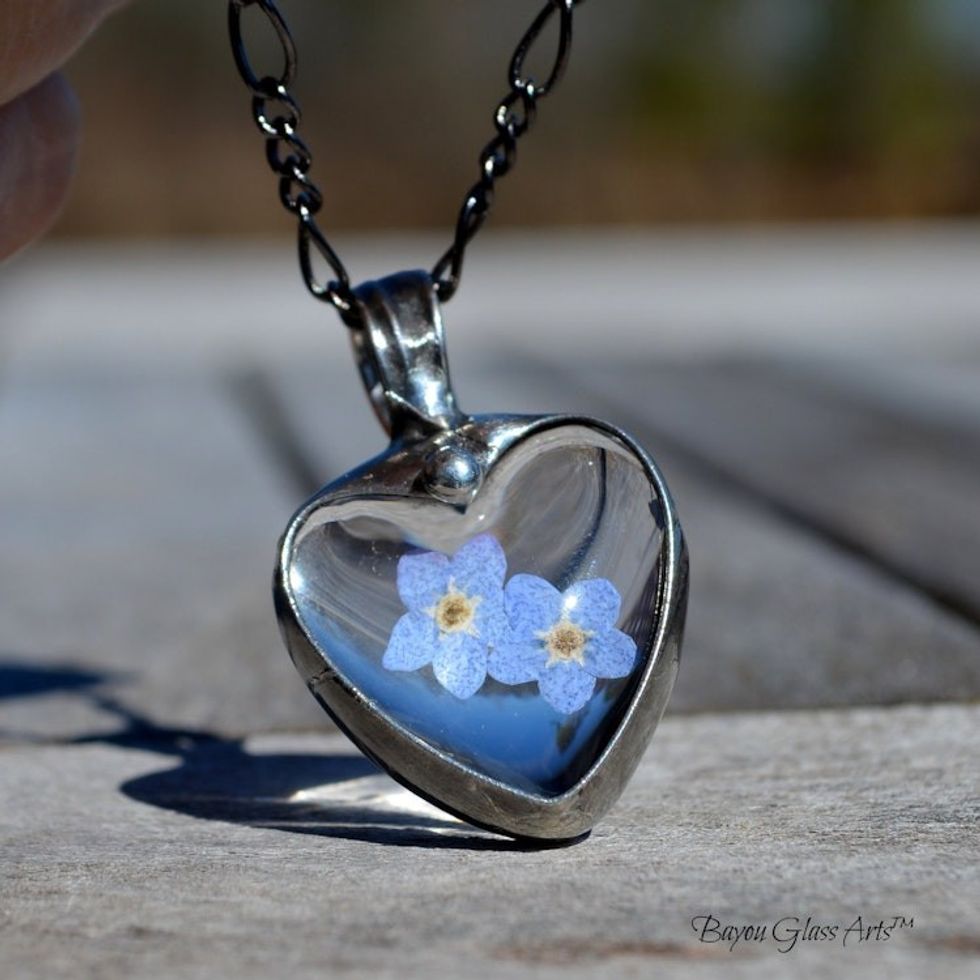 Natural Forget-Me-Not Heart Pendant Necklace