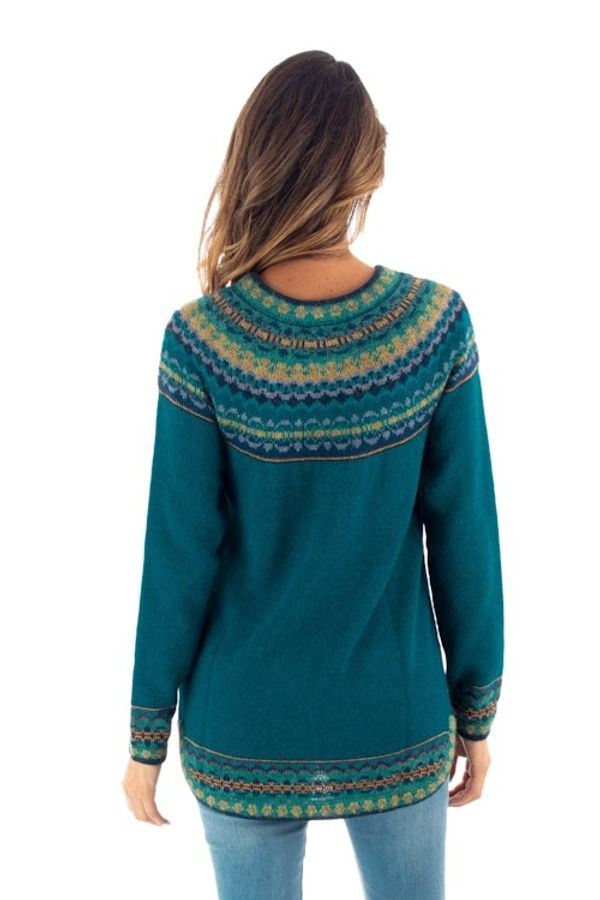 Alternate image for Teal  Blue 100 Alpaca Pullover Patterned Peruvian Sweater Playful Teal