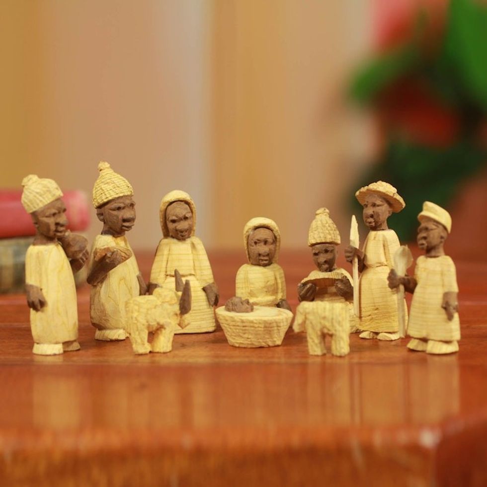 African Themed Nativity Scene Crafted by Hand Set of 10 'Welcome Jesus'