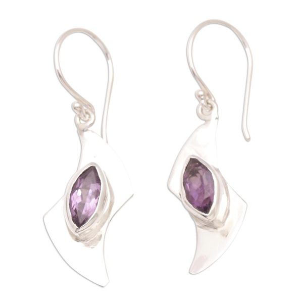 Alternate image for Sterling Silver Dangle Earrings with Faceted Amethyst Stones Purple Boomerang