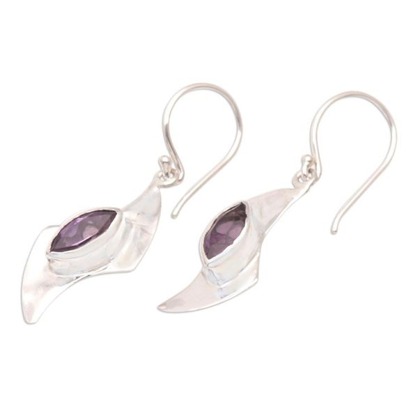 Alternate image for Sterling Silver Dangle Earrings with Faceted Amethyst Stones Purple Boomerang