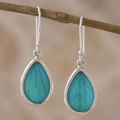 Alternate image for Aqua Hydrangea Leaf Sterling Silver Teardrop Dangle Earrings Petal Essence in Aqua