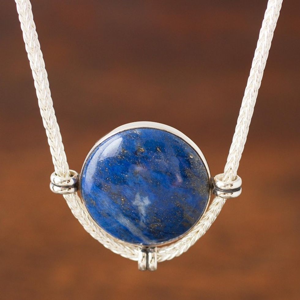 Peruvian Sterling Silver Pendant Necklace with Lapis Lazuli 'Essence of Time'