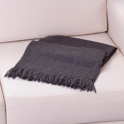 Alternate image for 100 Alpaca Wool Solid Throw Cozy Dark Gray