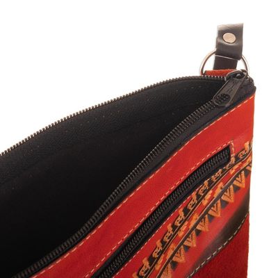 Alternate image for Leather Accented Suede Sling with Llama Motifs and Warm Hues Fire Llama