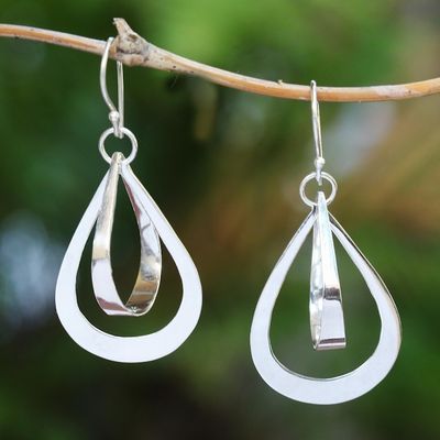 Alternate image for Open Teardrop Sterling Silver Dangle Earrings from Bali Open Tears