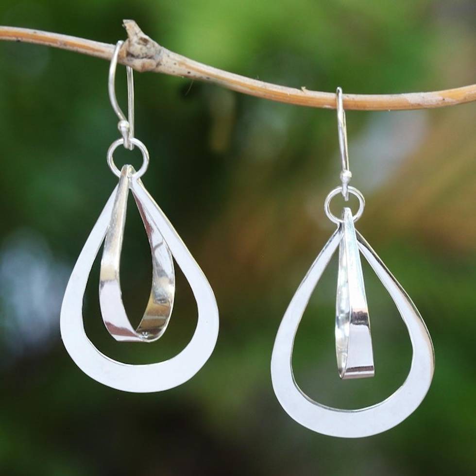 Open Teardrop Sterling Silver Dangle Earrings from Bali 'Open Tears'